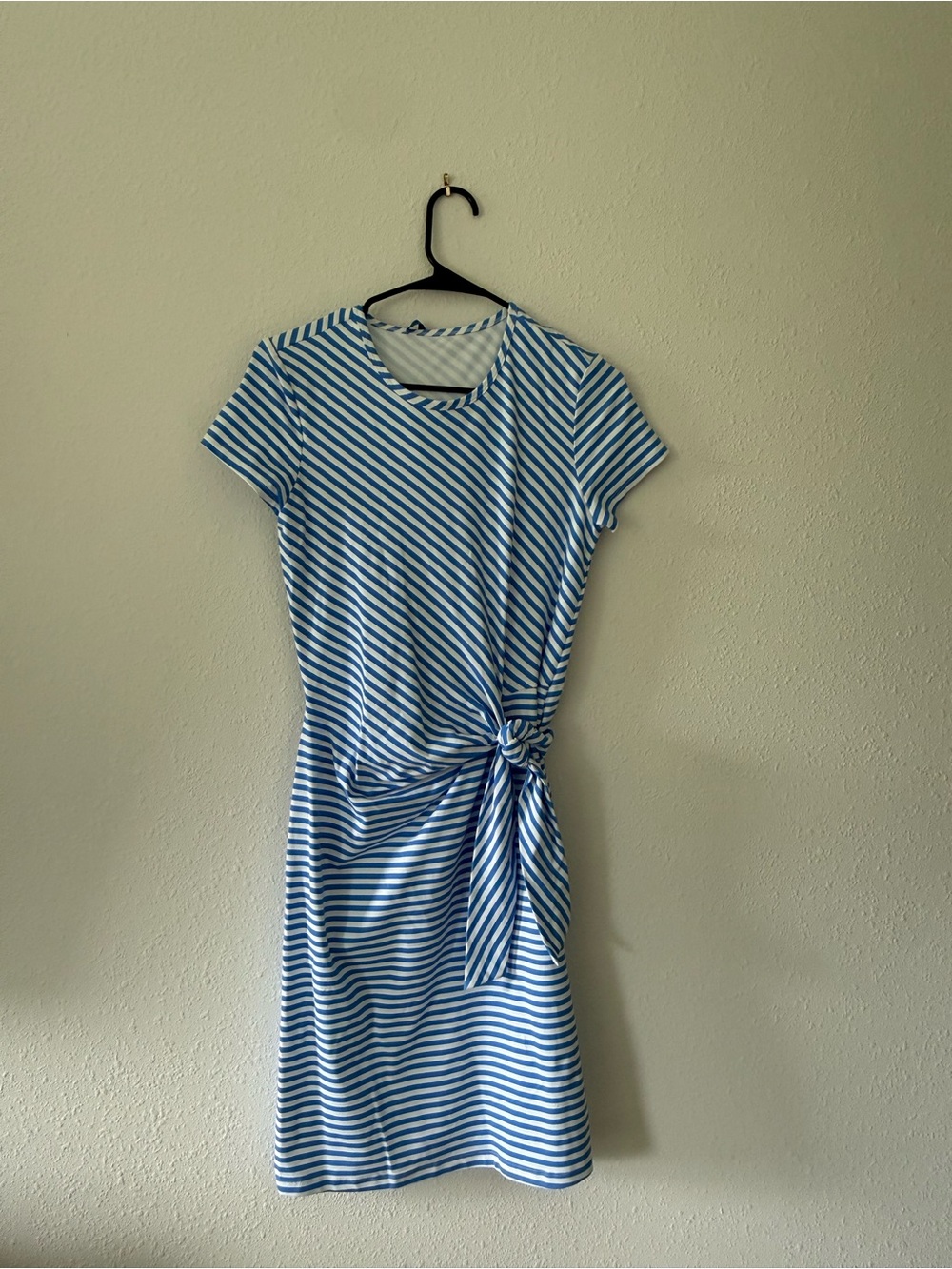 Striped Blue & White Midi Dress with Side Knot